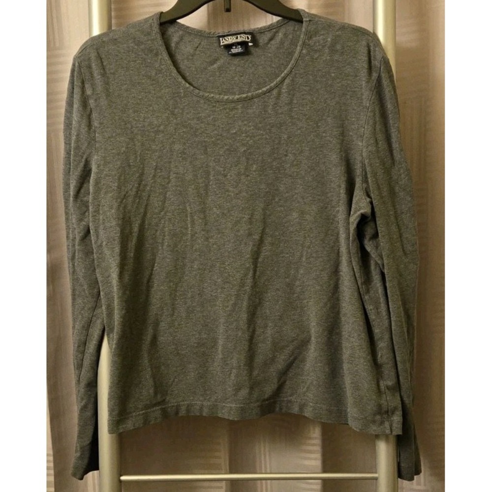 Lands' End Women's XL ~ Blue Gray Cotton‎ Long Sleeve Round Neck Tee Shirt Top